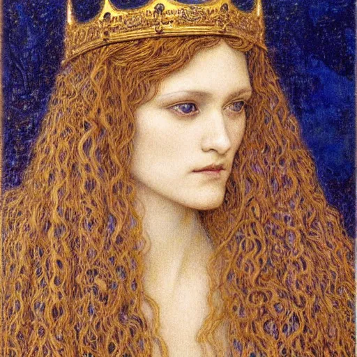 Image similar to detailed realistic beautiful young medieval queen head and shoulders portrait by jean delville, art nouveau, symbolist, visionary, gothic, pre - raphaelite