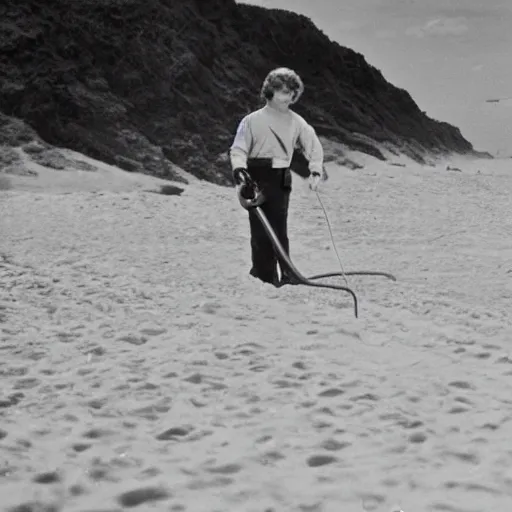 Image similar to anakin skywalker vacuuming the beach to remove sand