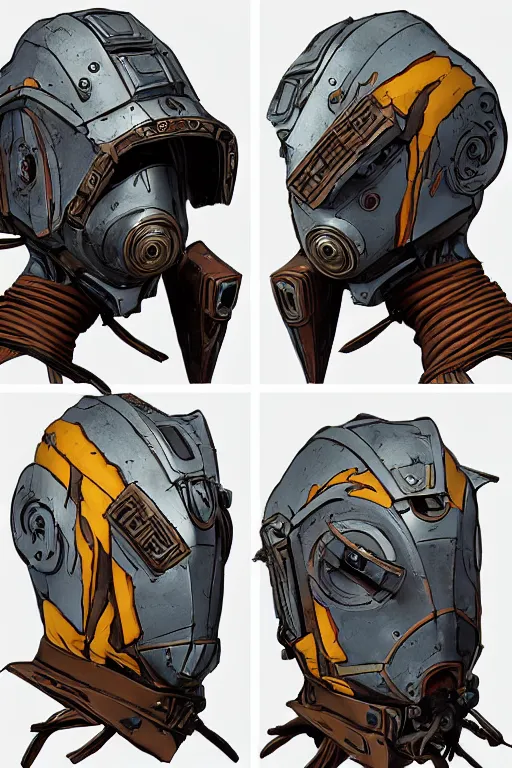 Image similar to robot ninja mask helmet borderland that looks like it is from Borderlands and by Feng Zhu and Loish and Laurie Greasley, Victo Ngai, Andreas Rocha, John Harris