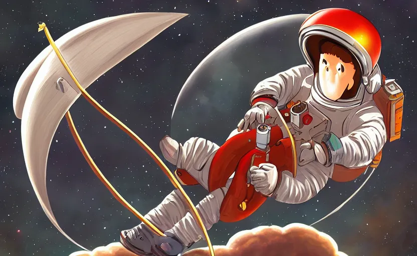 Image similar to astronaut on a nimbus could, mobius art style, trending on artstation, sharp focus, masterpiece