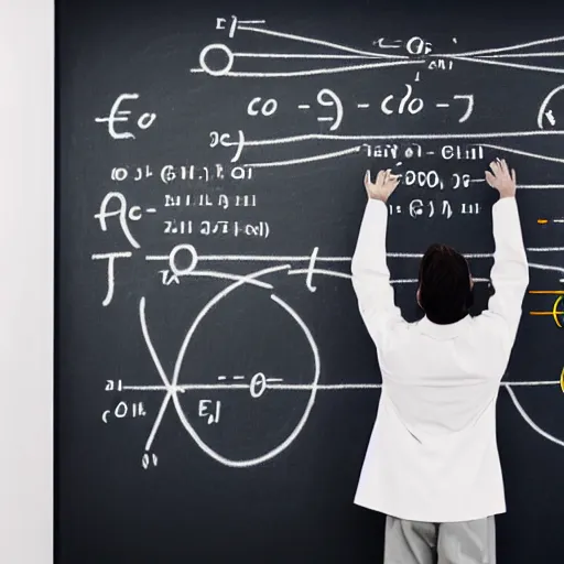 Image similar to An Ecstatic Scientist Solves the Grand Unified Field Theory on a Blackboard with Equations and Diagrams