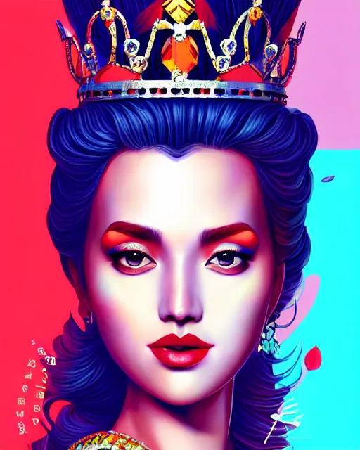 Prompt: richly detailed color illustration of a queen surrounded by beautiful penstriping large format image illustrated by artgerm and mina petrovic and timothy kong and marina federovna 3 d shadowing.