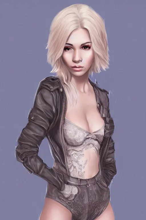 Prompt: full body portrait of a beautiful russian teenager with short platinum blonde hair, illustration, trending on artstation, HD, D&D 4k, 8k, intricate detail, character design