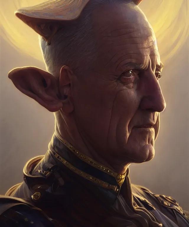 Image similar to Benny Gantz as a fantasy magic man portrait, sci-fi, amber eyes, face, fantasy, intricate, elegant, highly detailed, digital painting, artstation, concept art, smooth, sharp focus, illustration, art by artgerm and greg rutkowski and alphonse mucha