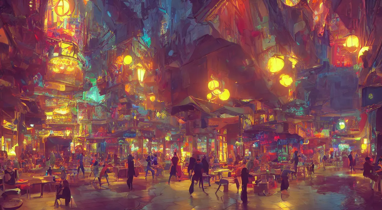 Image similar to bazaar zouk oriantal multicolorful sky shine place mosquet painting stylized digital video game icon global illumination ray tracing 8 k hd resolution, by ilya kuvshinov and cushart krentz and gilleard james