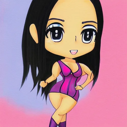 Image similar to chibi anime character painting of kim kardashian