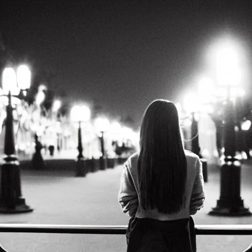 Image similar to a girl reading book, hair flowing down, city park, street lights, contrast, dramatic, by Noel Coypel