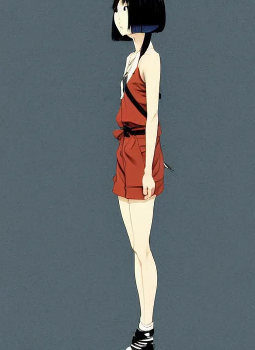 Image similar to a full - body portrait of a young japanese woman standing in tokyo street, confident pose, intricate, elegant, sharp focus, illustration, highly detailed, concept art, matte, trending on artstation, anime, art by james jean and artgerm and brian despain and alberto mielgo, greg rutkowski, wlop, ilya kuvshinov, strong strokes