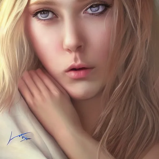 Image similar to a gorgeous female photo, professionally retouched, soft lighting, wearing sundress, illuminated by moonlight, realistic, smooth face, blonde goddess, luscious lips, perfect eyes, wide angle, sharp focus on eyes, shocked expression on her face, 8 k high definition, insanely detailed, intricate, elegant, art by artgerm and wlop