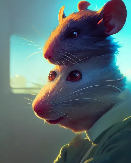 Prompt: highly detailed vfx portrait of an anthropomorphic rat, unreal engine, greg rutkowski, loish, rhads, beeple, makoto shinkai and lois van baarle, ilya kuvshinov, rossdraws, tom bagshaw, alphonse mucha, global illumination, detailed and intricate environment