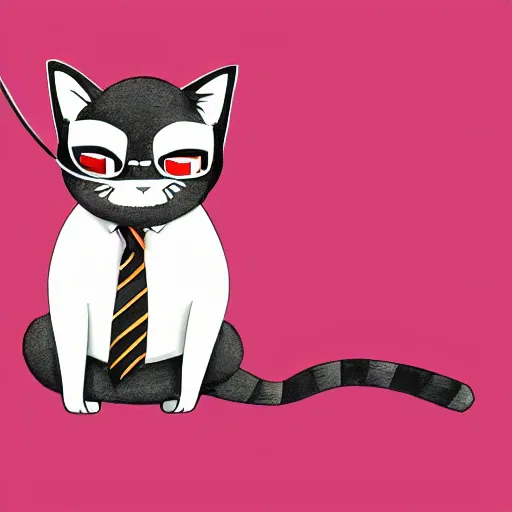 Prompt: a cat in a suit waiting for the bus with headphones on, digital art