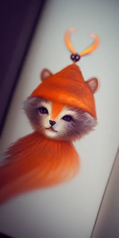 Image similar to cute animal bookmark by charlie bowater and anna dittmann and artgerm and clemens ascher, portrait, intricate, elegant, orange mist, product shot, macro, symmetrical face, highly detailed, dramatic lighting, sharp focus, octane render, trending on artstation, artstationhd, artstationhq, unreal engine, 4 k, 8 k