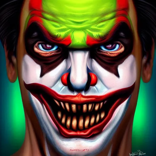 Prompt: a realistic digital painting portrait of bolsonaro as a zombie clown by artgerm