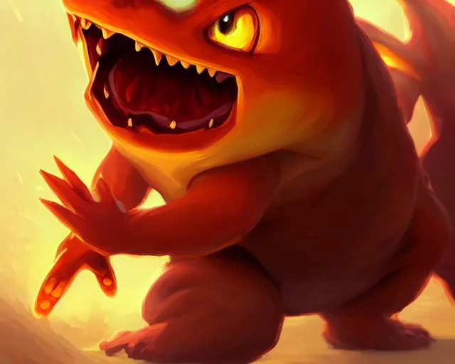 Prompt: charmander is very angry, deep focus, d & d, fantasy, intricate, elegant, highly detailed, digital painting, artstation, concept art, matte, sharp focus, illustration, hearthstone, art by artgerm and greg rutkowski and alphonse mucha