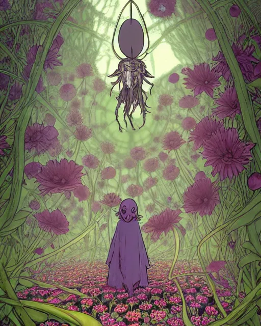 Prompt: the platonic ideal of flowers, sprouting, insects and praying of cletus kasady carnage dementor chtulu mandala ponyo alice in wonderland dinotopia watership down, hollow knight, d & d, fantasy, ego death, mdma, dmt, psilocybin, concept art by greg rutkowski and simon stalenhag and alphonse mucha