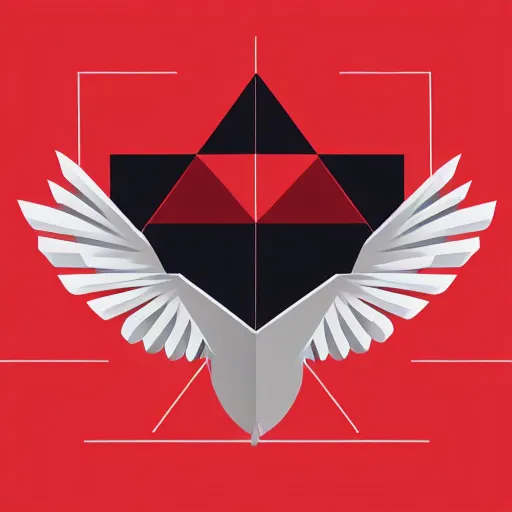 Image similar to geometric white eagle, flying above an open black book, icon, red background, vector, simple logo, cgsociety, artstation