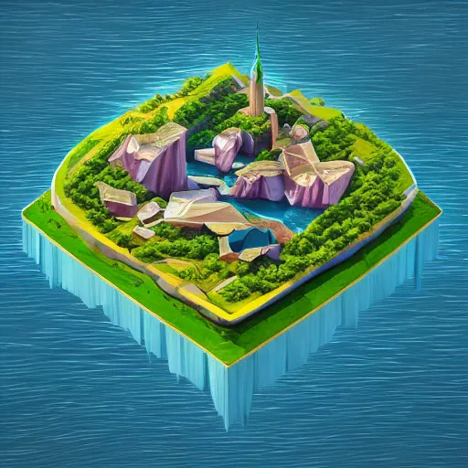 Image similar to new york city on a floating island in the sky, low poly art, isometric art, 3d render, ray tracing, waterfall, high detail, artstation, concept art, behance, smooth, sharp focus, ethereal lighting