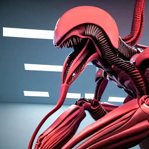 Image similar to futuristic xenomorph alien robot, highly detailed, photorealistic shot, bright studio setting, studio lighting, crisp quality and light reflections, unreal engine 5 quality render