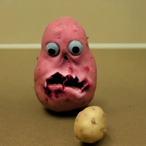 Image similar to a zombie potato, claymation