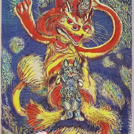 Prompt: miles tails prower as imagined by louis wain