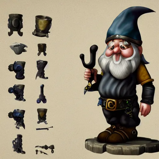 Image similar to artstation fantasy concept of a gnome mechanic, one prosthetic metallic gadget arm, naval background, volumetric lighting