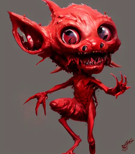 Image similar to Concept art of an adorable blood gremlin, by Stanley Artgerm Lau, WLOP, Rossdraws, James Jean, Andrei Riabovitchev, Marc Simonetti, and Greg Rutkowski, trending on artstation