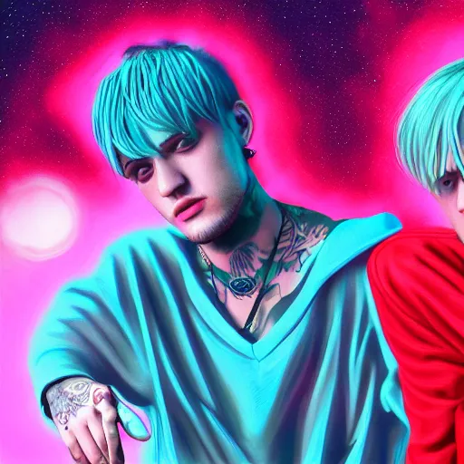 Image similar to Lil Peep and Juice Wrld as angels in heaven, digital art, artstation, hyperrealistic, detalied, high quality,8K,