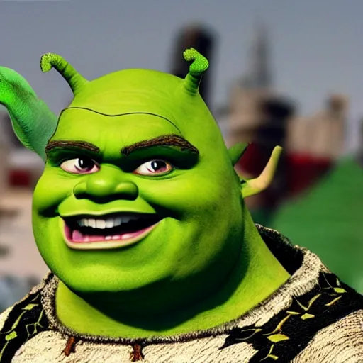 Image similar to shrek as an evil car