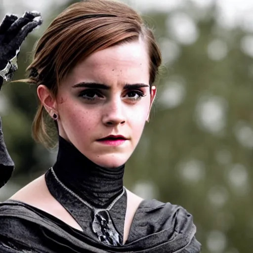 Image similar to Emma Watson as a bene-gesserit, ominous, brooding, dark