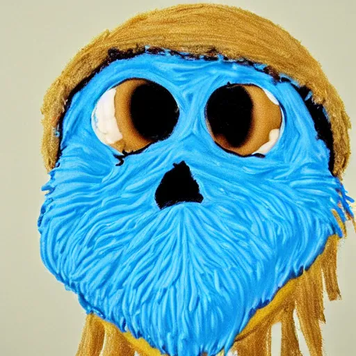 Image similar to cookie monster as girl with pearl earring