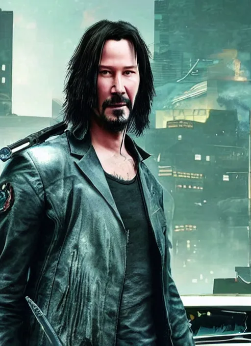 Prompt: keanu reeves as johnny silverhand!! holding a shovel, cyberpunk 2 0 7 7 wake up samurai, solarpunk, lots of plants, gardening, permaculture, anarchy, realistic, ultra detailed