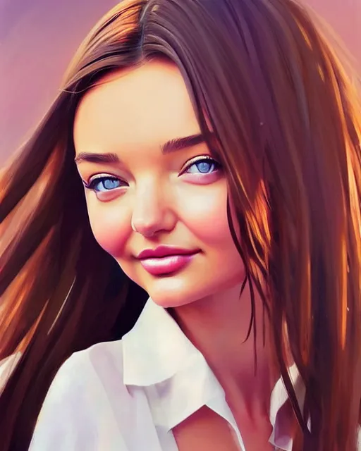 Image similar to portrait of Miranda Kerr as Anime girl cute-fine-face, full body! pretty face, realistic shaded Perfect face, fine details. Anime. realistic shaded lighting by Ilya Kuvshinov Giuseppe Dangelico Pino and Michael Garmash and Rob Rey