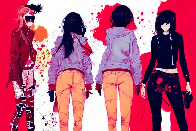 Prompt: a ultradetailed painting of three women in streetwear, by conrad roset, greg rutkowski and makoto shinkai trending on artstation