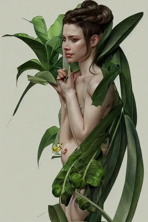 Image similar to ultra realistic illustration, banana plants drawing, white background, elegant, highly detailed, digital painting, concept art, smooth, sharp focus, illustration, art by artgerm and greg rutkowski and alphonse mucha