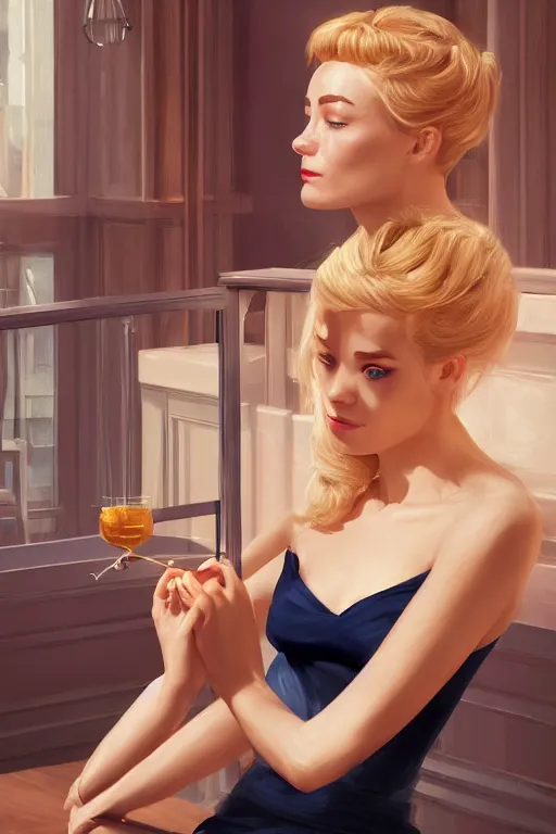 Image similar to blonde holly golightly in breakfast at tiffany's, anatomy, bathed in light, highly detailed, photorealistic, artstation, smooth, sharp focus, illustration, unreal engine 5, 8 k, art by artgerm and greg rutkowski and edgar maxence