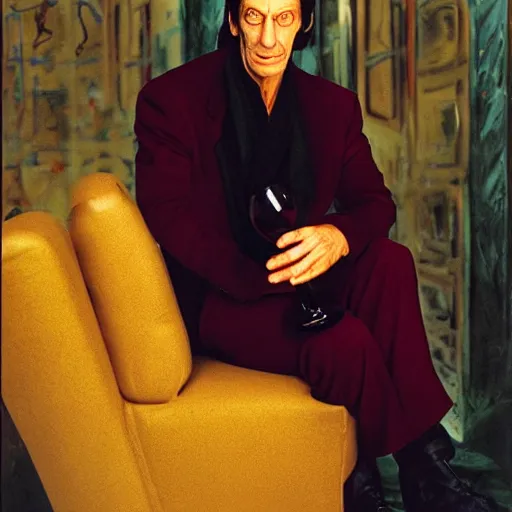 Image similar to dukat drinking wine, portrait by annie leibovitz,