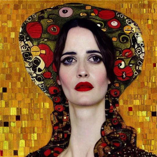 Prompt: Eva Green in the style of Gustav Klimt, ornate, sunlit