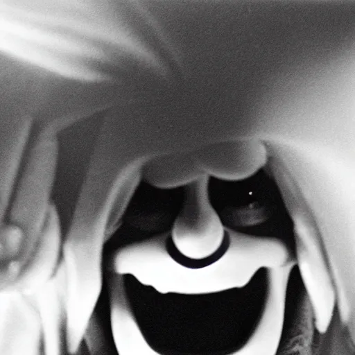 Image similar to creppy 2 0 0 1 photo of ronald mcdonald screaming in a dark room