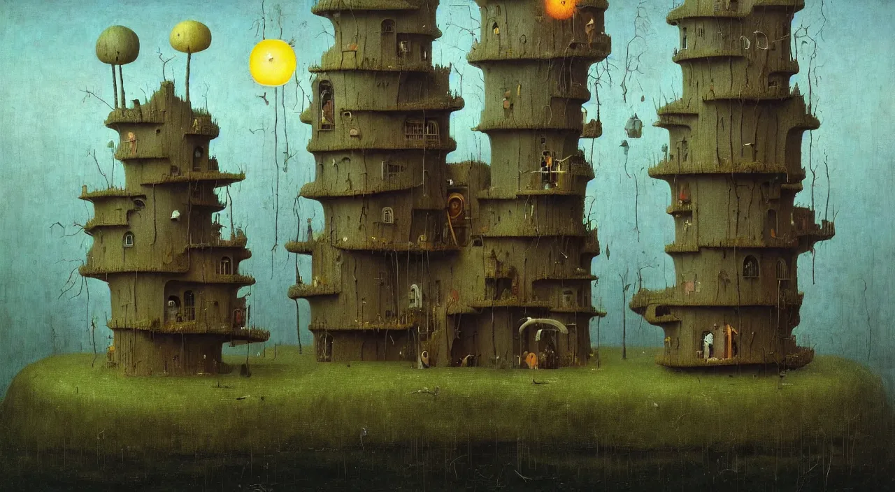 Prompt: single flooded simple!! fungus wooden tower, very coherent and colorful high contrast masterpiece by franz sedlacek hieronymus bosch dean ellis simon stalenhag rene magritte gediminas pranckevicius, dark shadows, sunny day, hard lighting