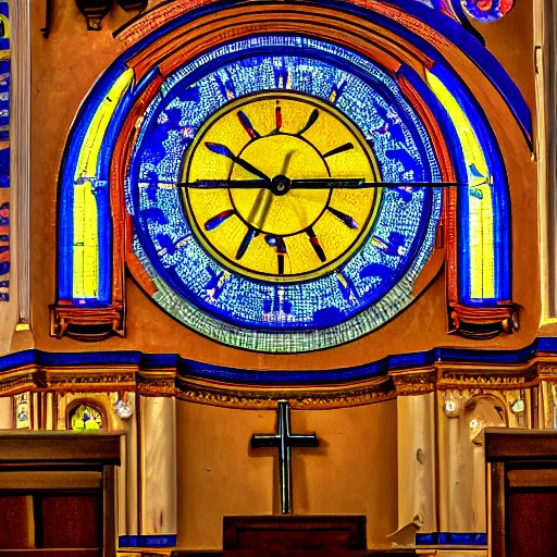 Prompt: a large church with a clock on the top of it, a mosaic by avigdor arikha, trending on unsplash, orphism, photo taken with ektachrome, photo taken with nikon d 7 5 0, photo taken with provia