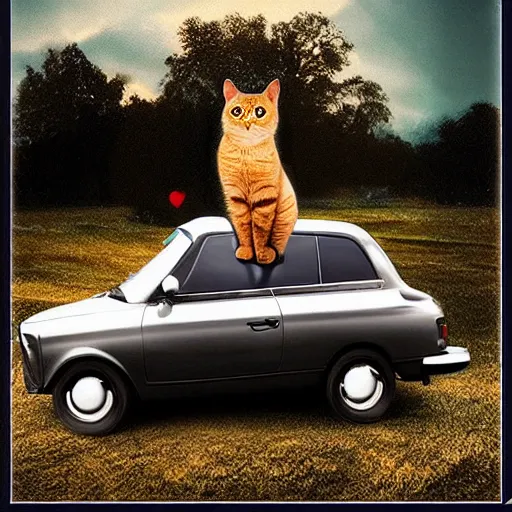 Image similar to a cat in the car, creative photo manipulation