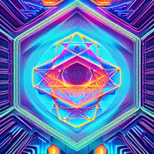 Image similar to matte painting of the sacred geometry of cyberpunk, brilliant colors, extremely detailed, very very detailed, in the style of alena aenami by Alex grey, HD, 4k, 8k