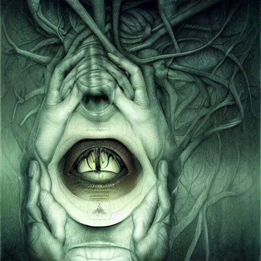 Image similar to a hyperrealistic painting of a psychedelic dream, by anton semenov and santiago caruso, highly detailed, vivid color,