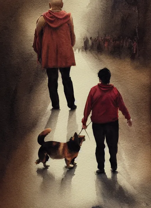 Prompt: portrait, Dalai Lama walking a corgi, watercolor, dramatic lighting, cinematic, establishing shot, extremely high detail, foto realistic, cinematic lighting, pen and ink, intricate line drawings, by Yoshitaka Amano, Ruan Jia, Kentaro Miura, Artgerm, post processed, concept art, artstation, matte painting, style by eddie mendoza, raphael lacoste, alex ross