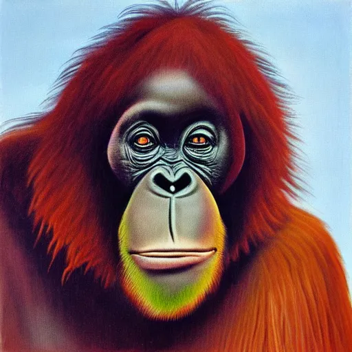 Prompt: orangutan 7 0 s progressive rock album cover, oil painting