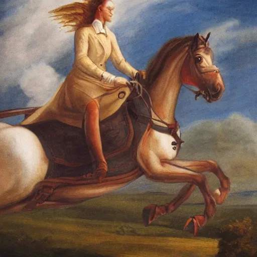 Prompt: woman flying on a horse with wings
