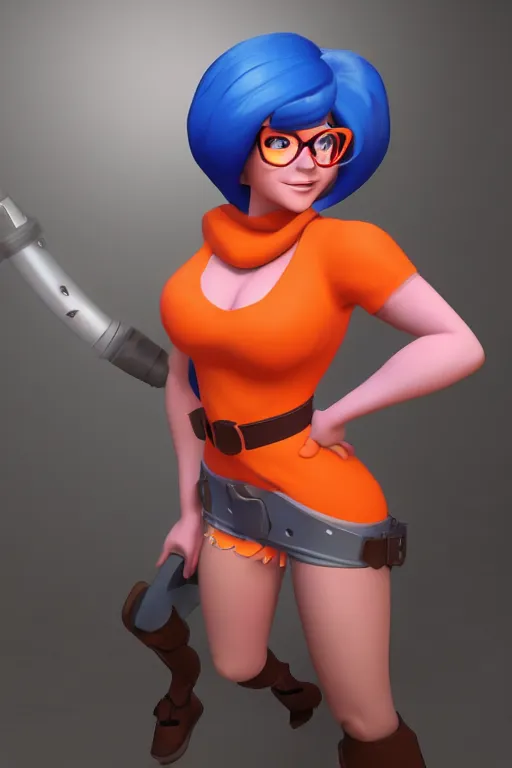 Prompt: Velma from Scooby Doo, overwatch main character Blizzard pixar 3d maya engine on stylized background splash comics global illumination lighting,