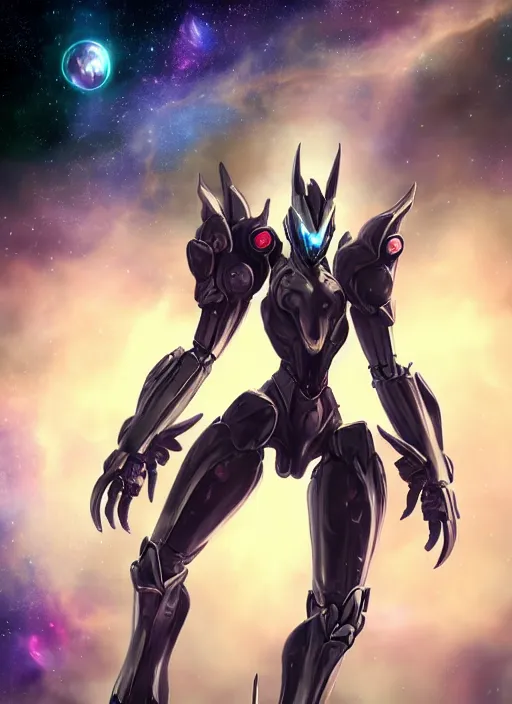 Image similar to cinematic shot, cosmic sized perfectly proportioned stunning beautiful hot anthropomorphic robot female mecha dragon, female dragon head, floating in empty space, nebula sized, larger than galaxies, holding a tiny galaxy, silver, fuschia skin, epic proportions, epic size, epic scale, furry art, dragon art, giantess art, warframe fanart, furaffinity, deviantart