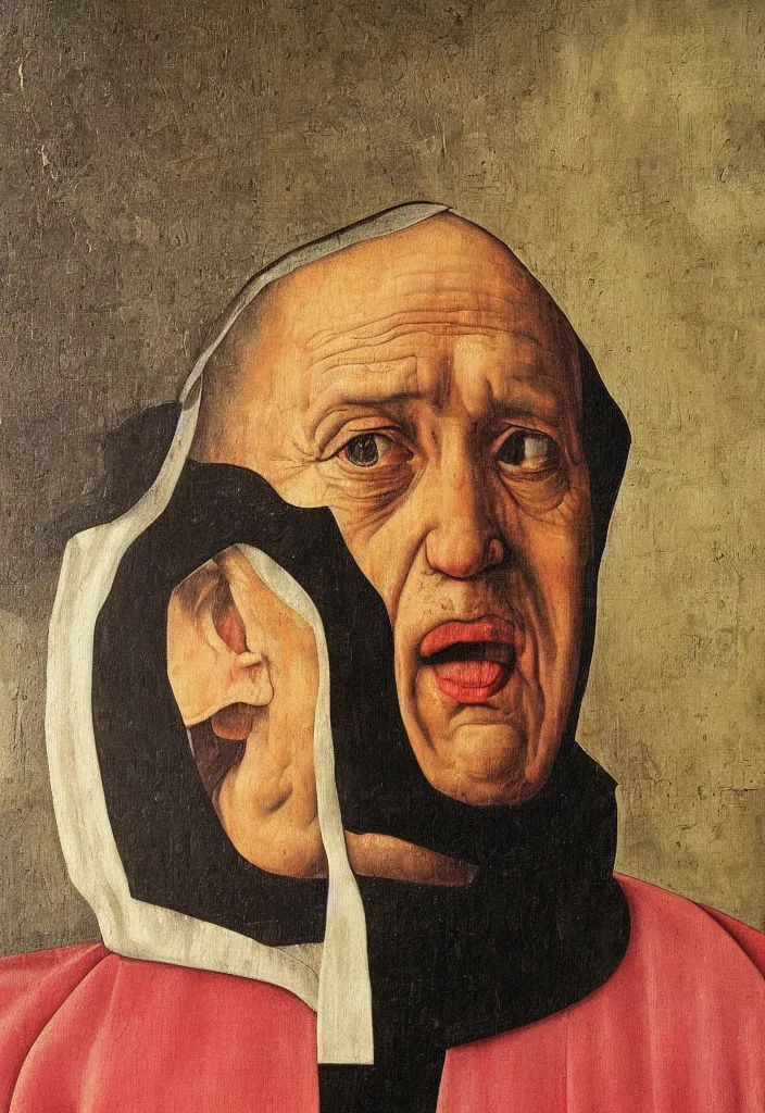 Image similar to portrait of pope francis black background extremely detailed oil painting by sandro boticelli old master