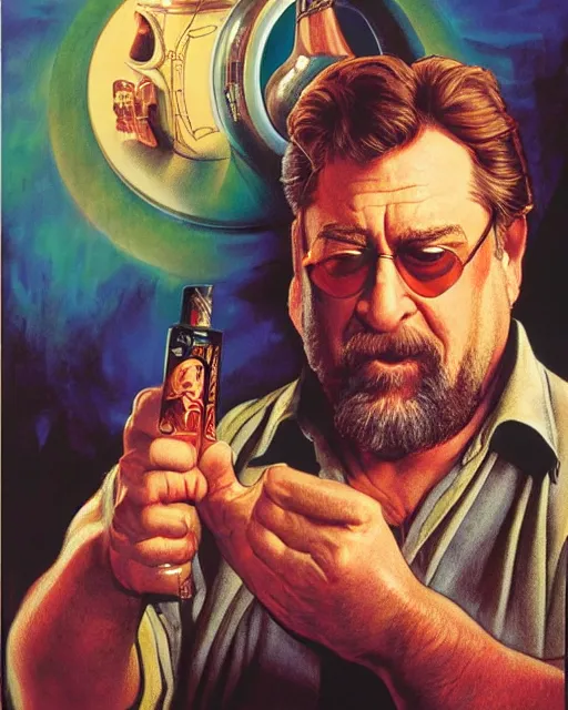 Image similar to john goodman in the big lebowski, airbrush, drew struzan illustration art, key art, movie poster